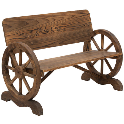 Outsunny Fir Wood 2-Seater Outdoor Garden Wagon Wheel Bench 