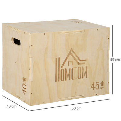 HOMCOM 3-in-1 Wooden Plyo Box, Plyometric Jump Box with Handle Openings for Home Gym, Workout Training, Natural 