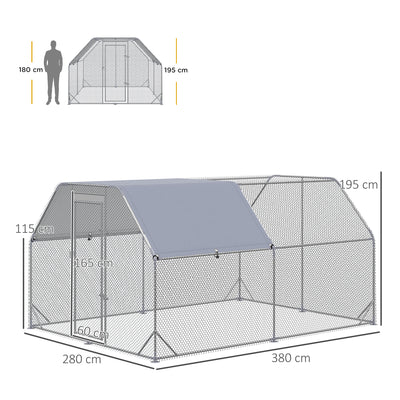 PawHut Walk in Chicken Run Chicken Coop Hen House Outdoor with Roof for 10-12 Chickens, 380 x 280 x 195cm 