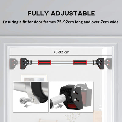 SPORTNOW Doorway Pull Up Bar, No Screws Door Frame Chin Up Bar, Adjustable Length (75-92cm) for Home Gym Workout, Max Load 200kg 