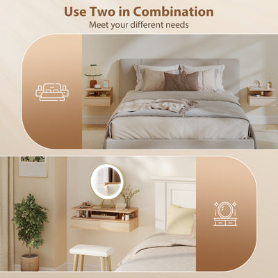 HOMCOM Set of Two Floating Bedside Tables - Oak 