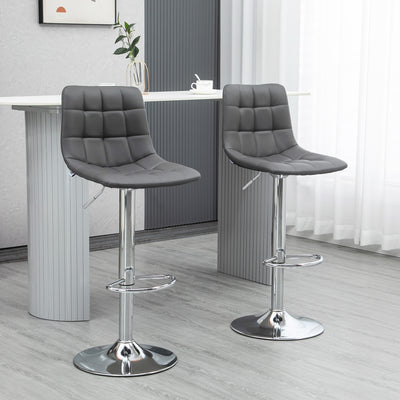HOMCOM Adjustable Bar Stools Set of 2, Swivel PU Leather Upholstered Barstools with Tufted Seat and Back, Breakfast Bar Chairs for Kitchen Counter, Grey 