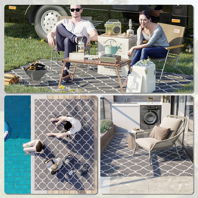 Outsunny Reversible Outdoor Rug with Carry Bag, Waterproof Plastic Straw Mat for Garden, Deck, RV, Picnic, Beach, Camping, 182 x 274cm, Grey 