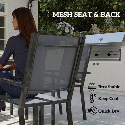 Outsunny 7 Piece Garden Dining Set, Outdoor Furniture Set with 6 Stackable Chairs and 150 cm Rectangle Table, WPC Slatted Top, Rust-Resistant Steel Frame, for Garden, Porch, Terrace 