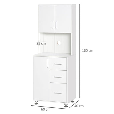HOMCOM Modern Kitchen Cupboard with Storage Cabinets, 3 Drawers and Open Countertop for Living Room, White 