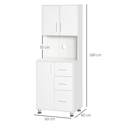 HOMCOM Modern Kitchen Cupboard with Storage Cabinets, 3 Drawers and Open Countertop for Living Room, White 