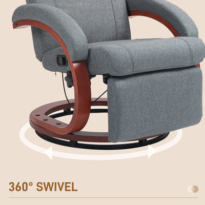 HOMCOM 135\'c2\'b0 Manual Reclining Swivel Chair, with Footrest - Grey 