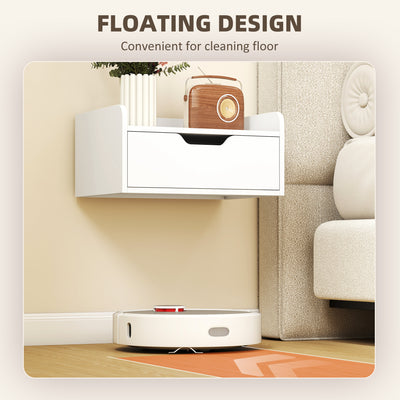 HOMCOM Floating Nightstands Set of 2, Wall Mounted Bedside Table with Drawer for Bedroom, White 