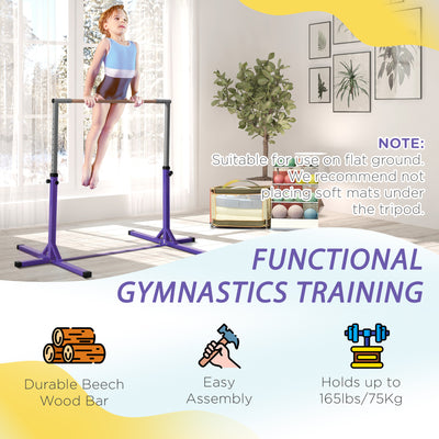 HOMCOM Steel Frame Adjustable Horizonal Gymnastics Bar For Kids Home Gym Training Purple 