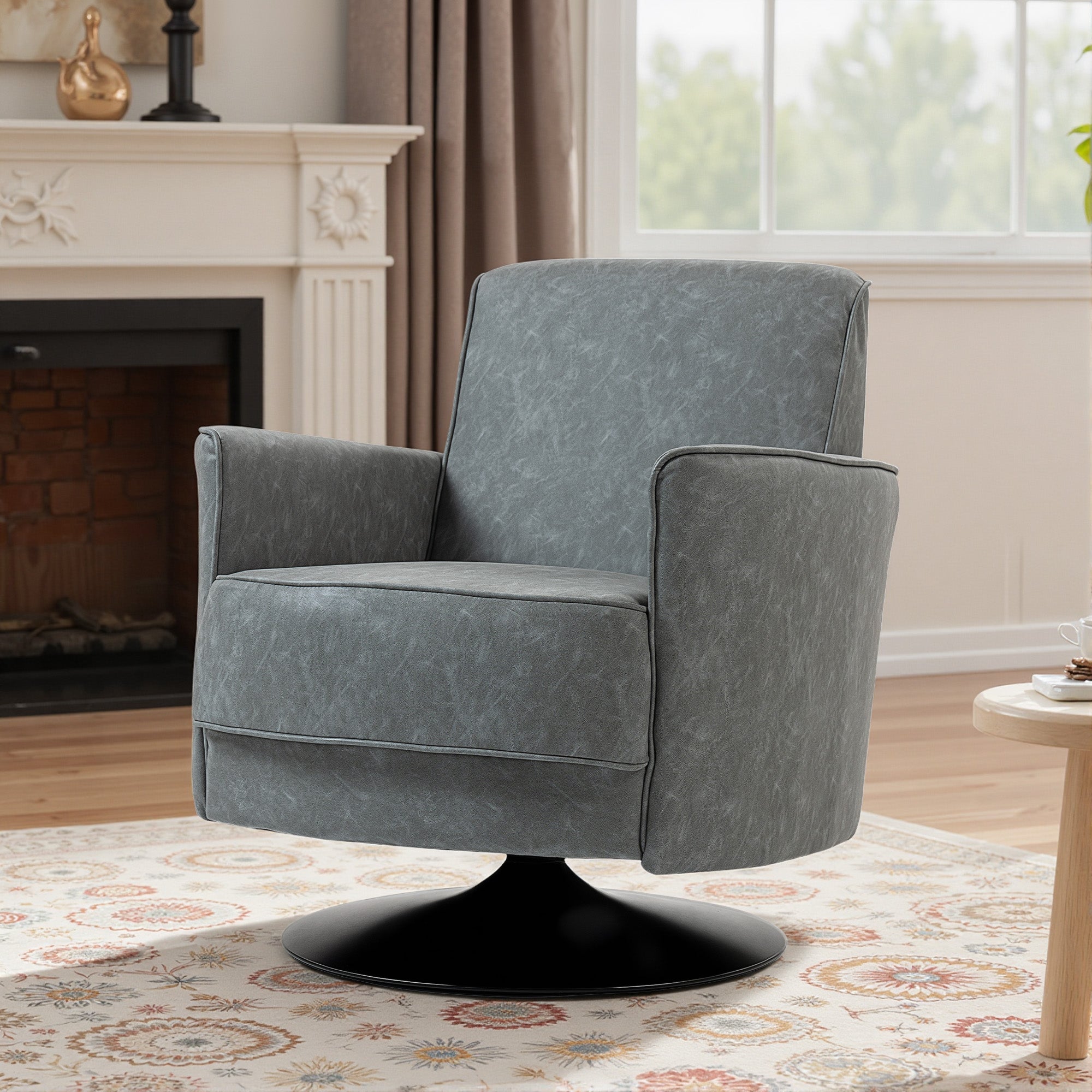 HOMCOM Upholstered Swivel Accent Chair with Thick Padding, Grey 