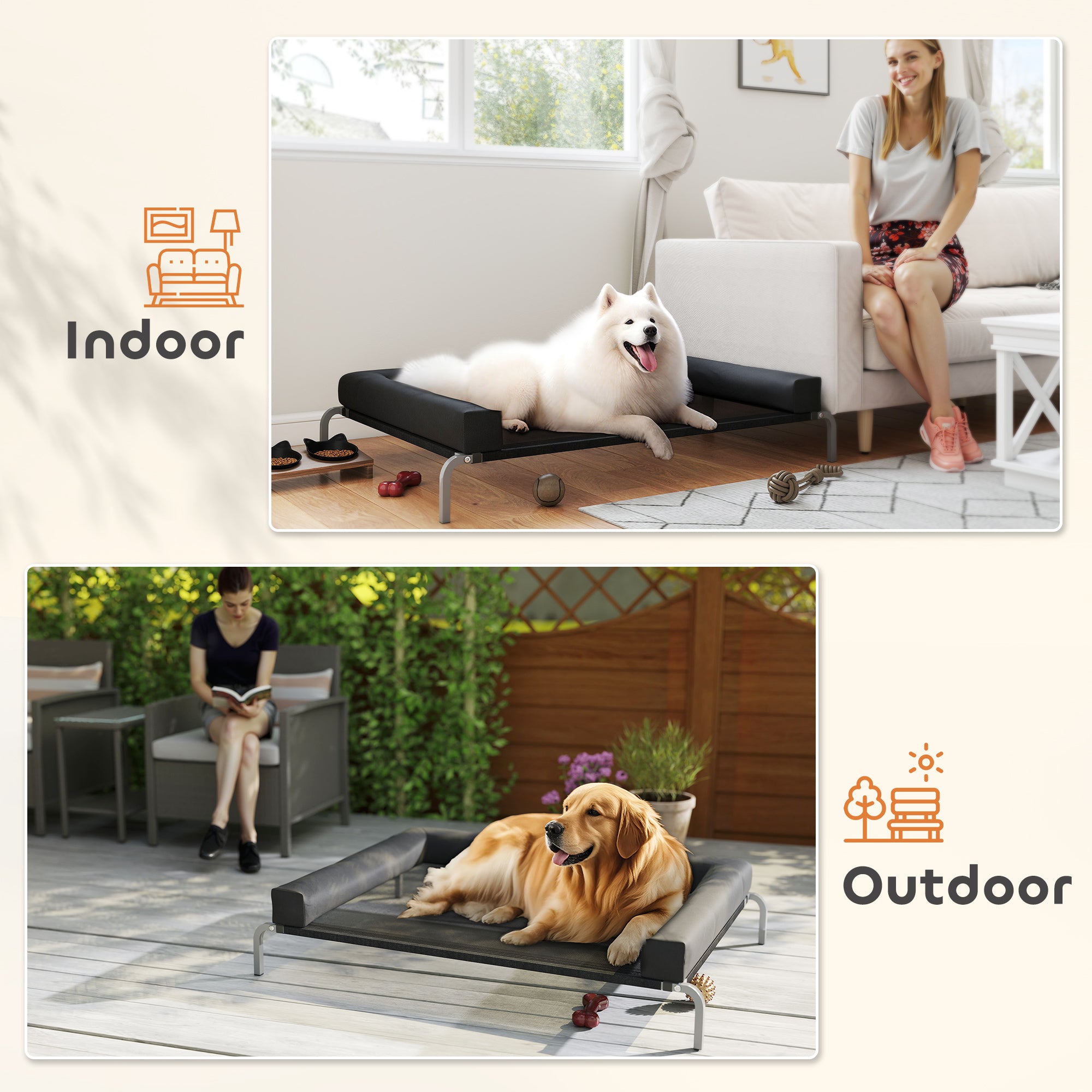 PawHut Elevated Dog Bed with Removable Bolsters, Raised Dog Bed for Large Breeds, Portable Indoor & Outdoor Pet Cots, Black 