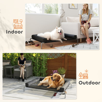 PawHut Elevated Dog Bed with Removable Bolsters, Raised Dog Bed for Large Breeds, Portable Indoor & Outdoor Pet Cots, Black 