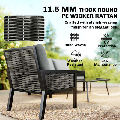 Outsunny 4 Seater Rattan Garden Furniture Set with 2 Armchairs, Loveseat, Coffee Table, Garden Sofa Set with Cushions, Dark Grey 