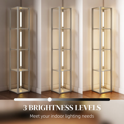 HOMCOM Floor Lamp with Shelves and 3 Brightness Levels - Oak 