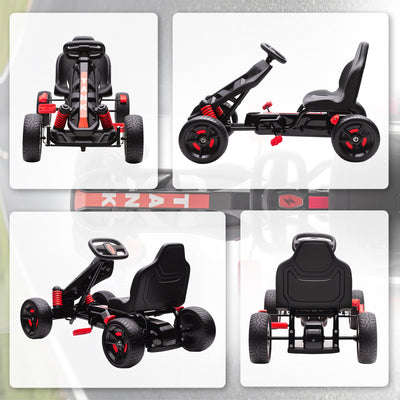 AIYAPLAY Pedal Go Kart for Kids Aged 3-6 Years, with Freewheel System, Brake, EVA Anti-Slip Wheels, Red 