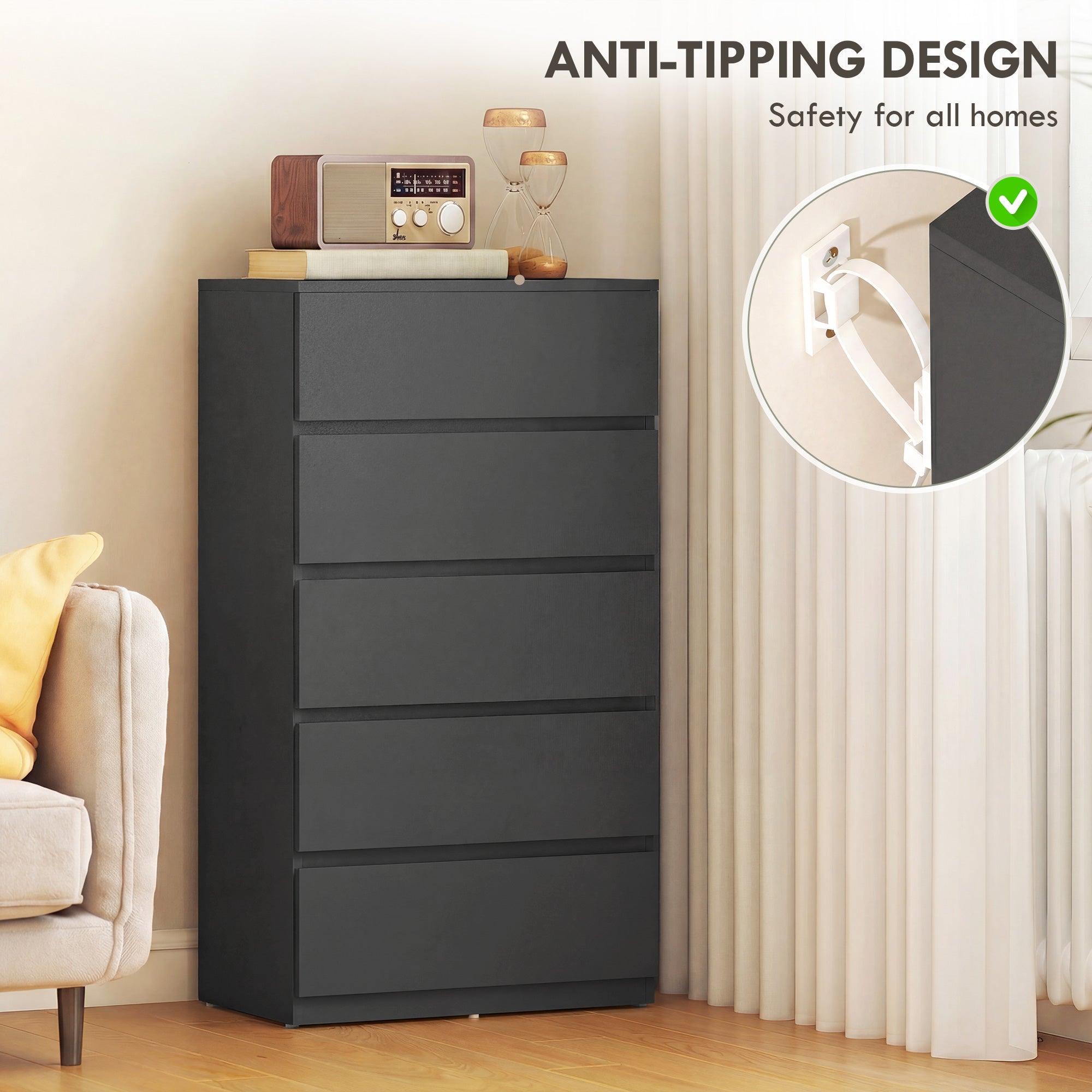 HOMCOM Chest of Drawers, 5-Drawer Storage Cabinets, Modern Dresser, Storage Drawer Unit for Bedroom 