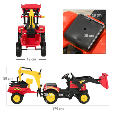 HOMCOM Kids Children Pedal Go Kart Ride On Toy Car Excavator Tractor w/ Moving Bucket Steering Wheel Removable Digger For 3 - 6 Years 