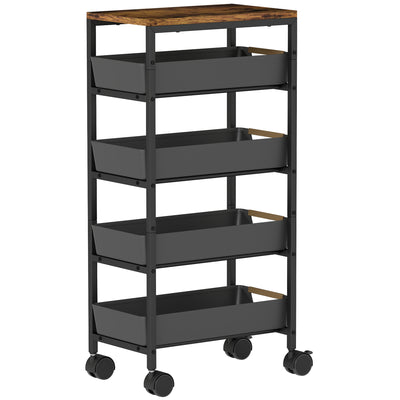 HOMCOM 5-Tier Storage Trolley on Wheels - Black 
