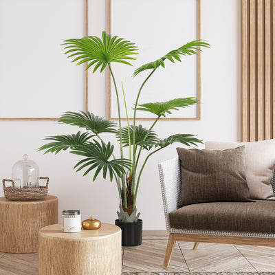 HOMCOM 145cm Artificial Palm Tree, Decorative Artificial Plant with Lifelike PEVA Leaves and Coconut Coir, Fake Tree with Plastic Pot and Flocking for Home Office Decor, Green 