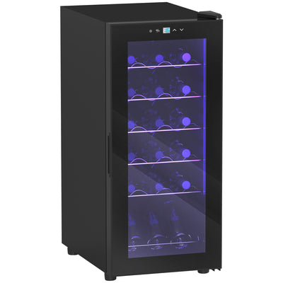 HOMCOM 50L Wine Cooler, 18 Bottles Freestanding Wine Fridge with Glass Door, LED Light, Temperature Control and Digital Touch Screen, Black 