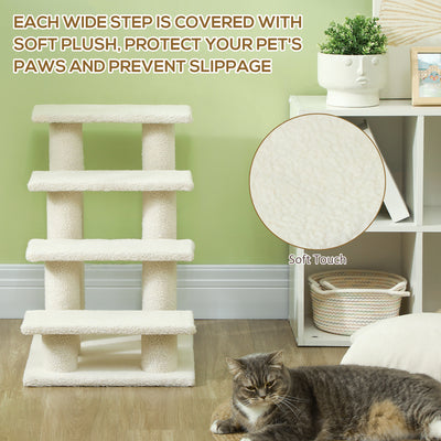 PawHut Dog Steps for Bed 4 Step Pet Stairs for Sofa Dog Cat Climb Ladder 63x43x60 cm Cream 