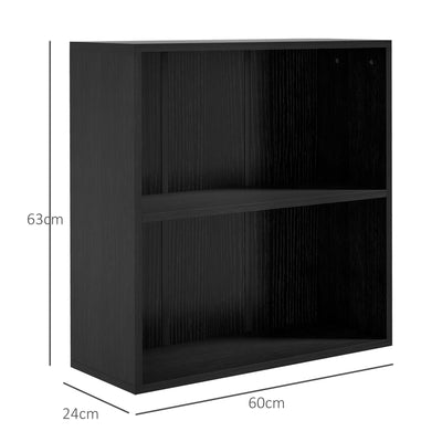 HOMCOM 2 Tier Bookshelf, Low Bookcase with Adjustable Shelf, 2 Compartments for Home Office, Living Room, Study, Black 