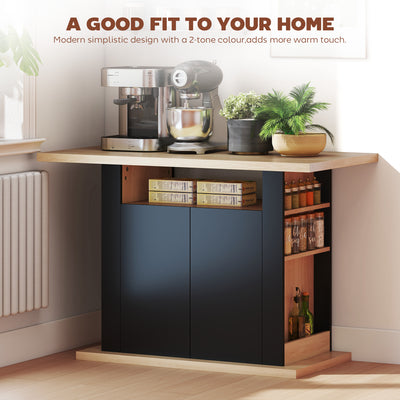 HOMCOM Kitchen Island with Spice Rack, Kitchen Storage with Large Tabletop for 4 People, Adjustable Shelves Black & Natural 