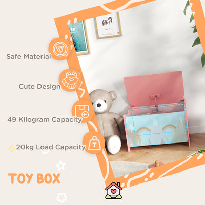 ZONEKIZ Toy Box, Kids Storage Chest, with Lid, Safety Hinge - Pink 