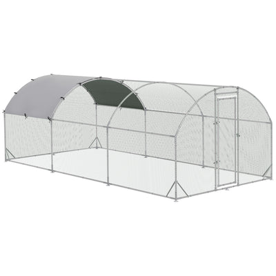 PawHut Galvanised Chicken Coop Hen House w/ Cover 5.7 x 2.8 x 2m 