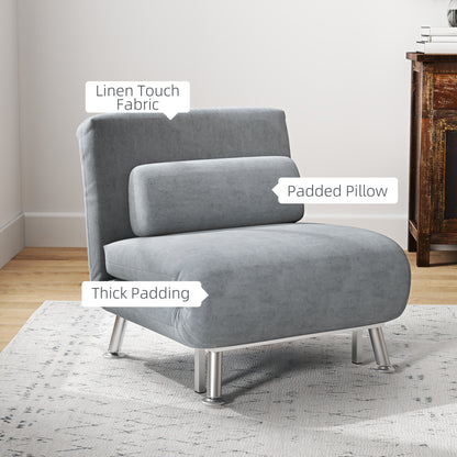HOMCOM Single Velvet-Feel Sleeper Chair - Grey 