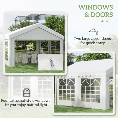 Outsunny 4m x 4m Marquee Party Tent Wedding Canopy, Pop Up Gazebo with Sidewalls, Doors, Windows, Galvanised Garden Gazebo for Parties Events, White 