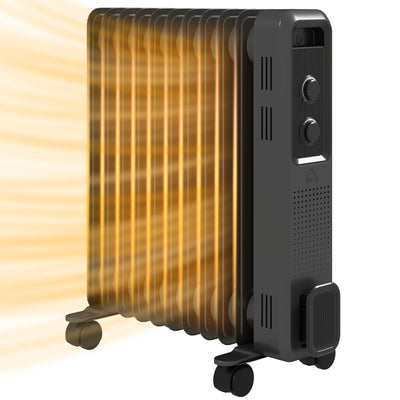 HOMCOM 2500W Oil Filled Radiator, 11 Fin, Portable Electric Heater with 3 Heat Settings, Safety Cut-Off and Wheels, Grey 
