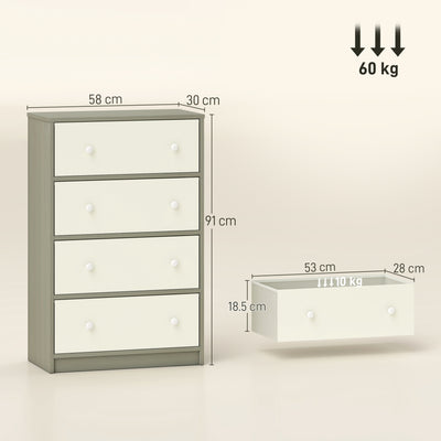 HOMCOM Chest of Drawers, Dresser with 4 Fabric Drawers - White and Grey 