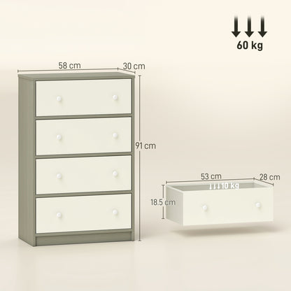 HOMCOM Chest of Drawers, Dresser with 4 Fabric Drawers - White and Grey