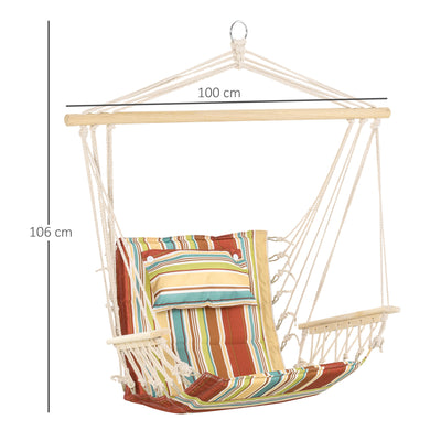 Outsunny Hanging Hammock Chair Swing Chair Thick Rope Frame Safe Wide Seat Indoor Outdoor Home, Patio, Yard, Garde Spot Stylish Multi-Color Stripe 