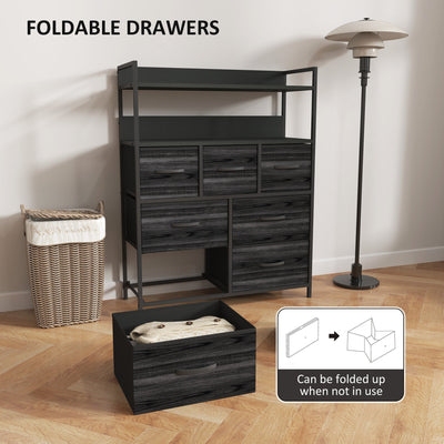 HOMCOM Rustic Chest of Seven Fabric Drawers - Black 