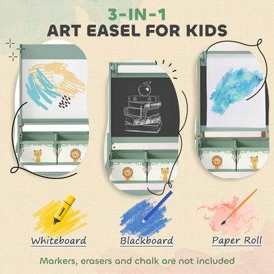 AIYAPLAY Art Easel for Kids, Double-Sided Whiteboard/Blackboard with Paper Roll, Two Storage Boxes, for Ages 3-8 Years, Green 