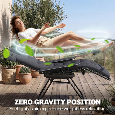 Outsunny Zero Gravity Chair, Folding Sun Lounger Reclining Garden Chair with Arm Pads, Cushion, Cup Holder, Headrest, Dark Grey 