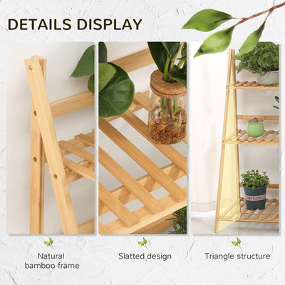 Outsunny 3-Tier Plant Stand, Plant Shelf Rack, Folding Bamboo Display Stand, 98x37x96.5cm, Natural 