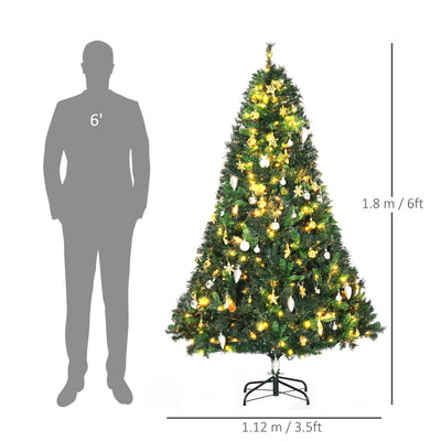 HOMCOM 1.8m 6ft Pre-Lit Artificial Christmas Tree 200 LED Xmas Tree Holiday Décor with Decorative Balls Ornament Metal Stand 