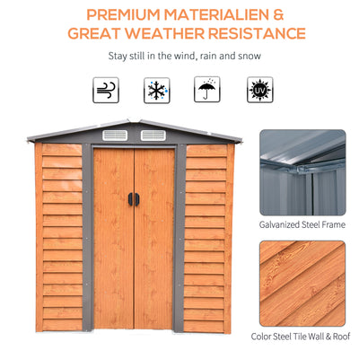 Outsunny 6.5 x 5ft Garden Shed, Metal Storage Tool House Gardening Tool Storage with Shutter Vents, Brown 