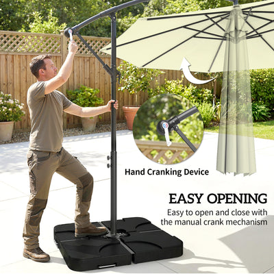 Outsunny 3m Overhanging Parasol, with Base, Weights and Cover - Beige 