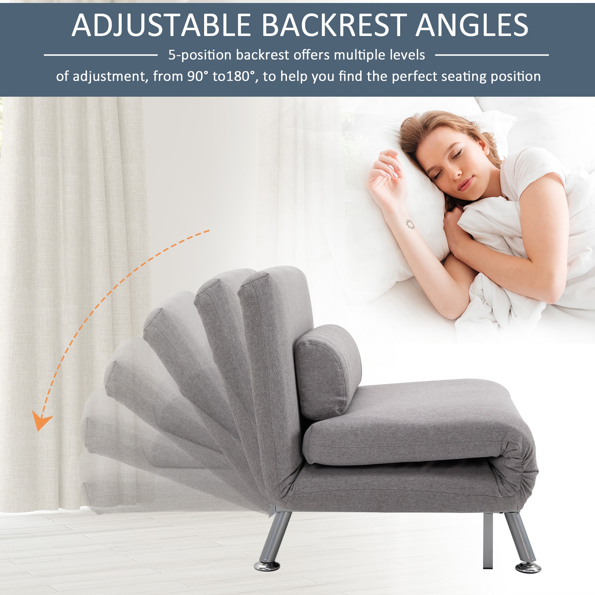 HOMCOM Adjustable Back Futon Sofa Chair - Grey 