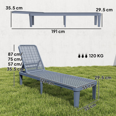 Outsunny Plastic Sun Lounger, 4-Position Adjustable Reclining Garden Lounger Sunbed for Patio, Beach, Terrace, Dark Grey 