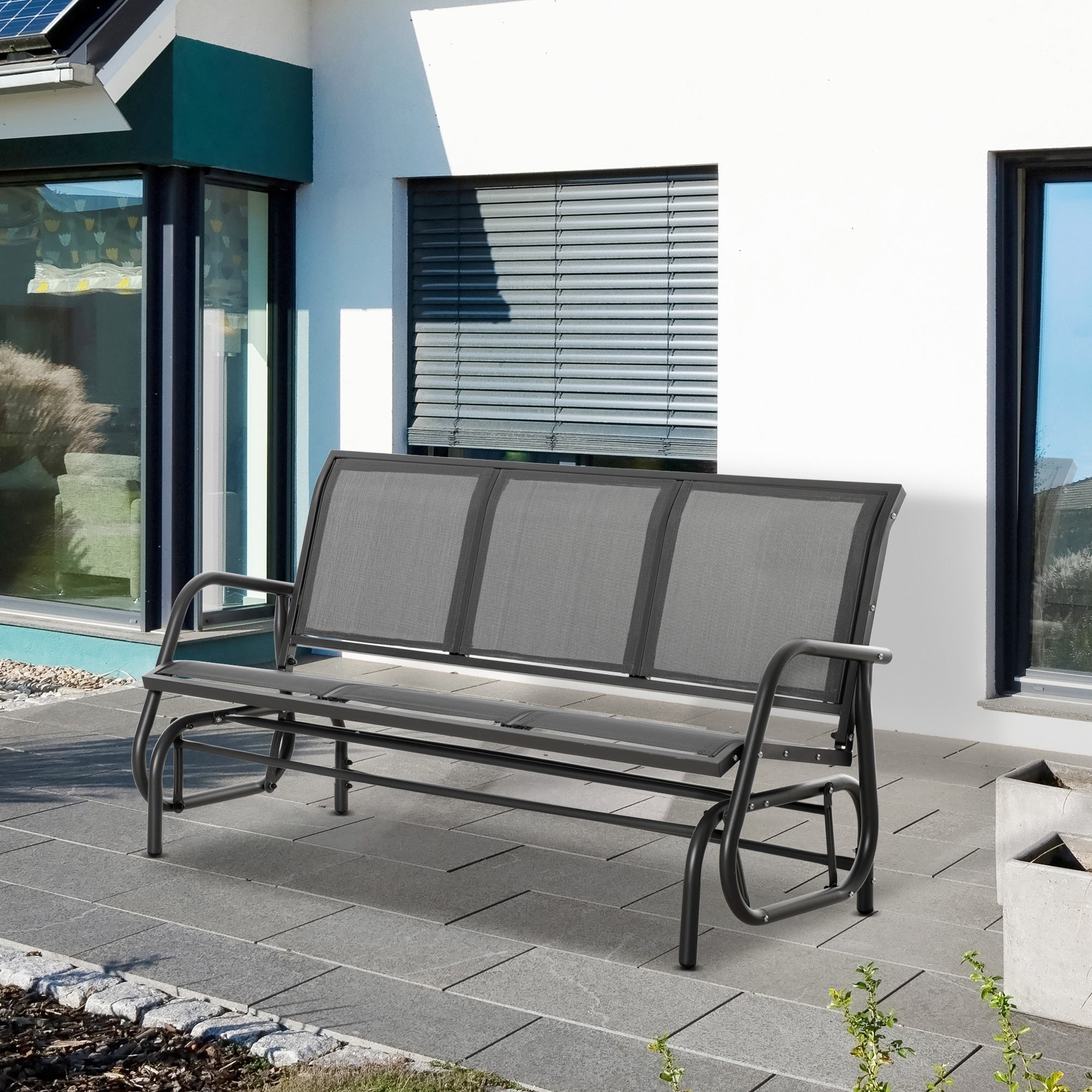 Outsunny 3-Seat Glider Rocking Chair for 3 People Garden Bench Patio Furniture Metal Frame, Grey 