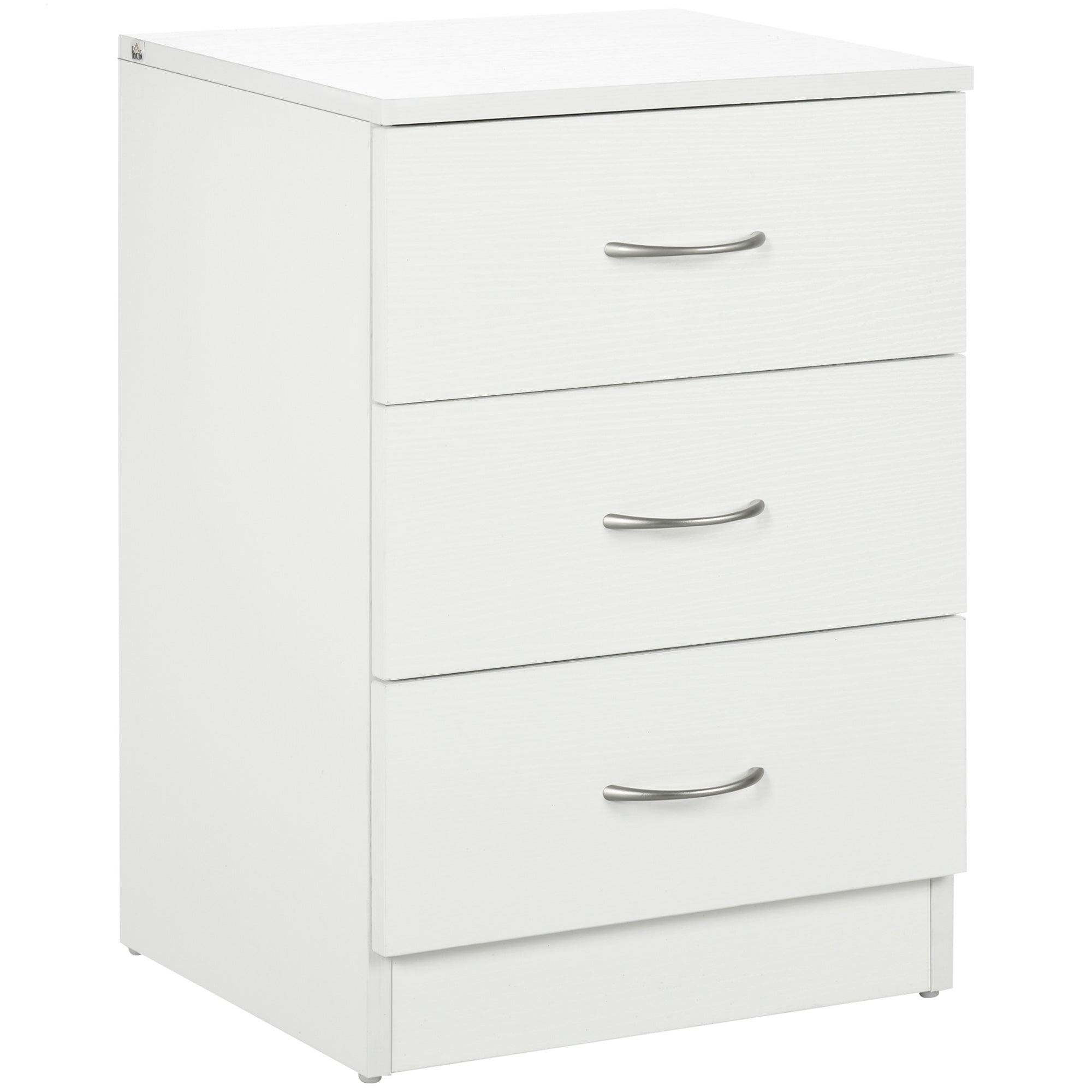 HOMCOM Three-Drawer Simple Bedside Table - White 