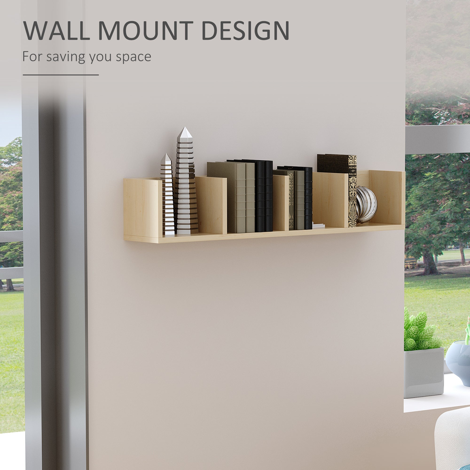 HOMCOM Wall Mount 84 CD / 56 DVD/Blu-ray/ Media Storage Rack 4 Cubes Wooden Shelf Organizer Unit Bookcase Display (Natural Wood Colour) 