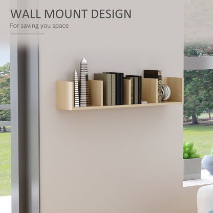 HOMCOM Wall Mount 84 CD / 56 DVD/Blu-ray/ Media Storage Rack 4 Cubes Wooden Shelf Organizer Unit Bookcase Display (Natural Wood Colour) 