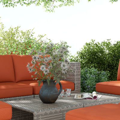 Outsunny Eight-Piece Rattan Garden Set, with Contrast Cushions - Orange/Grey 