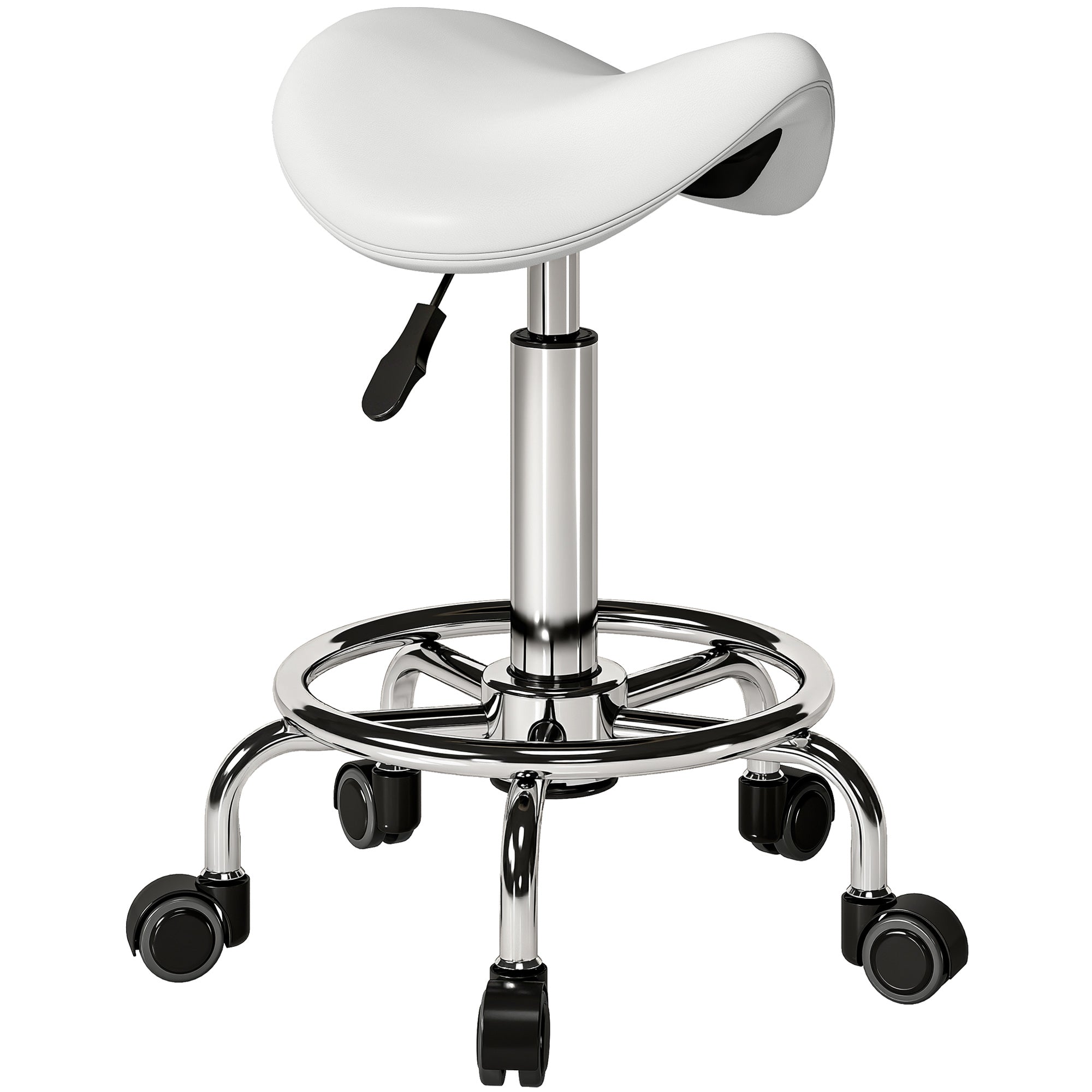 HOMCOM Salon Saddle Stool, Rolling Saddle Chair for Massage, Spa, Clinic, Beauty, Hairdressing and Tattoo, White 
